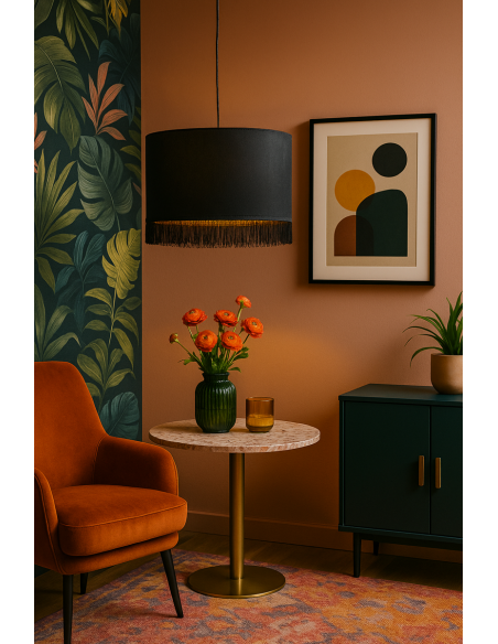 Velvet Balck - Gold -  Fringe Black Short